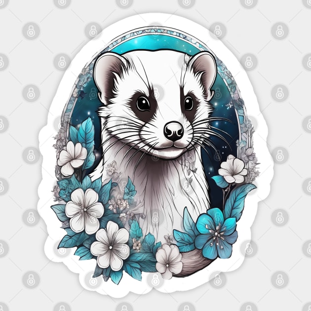 Ferret In Cottage Core and Filigree Style Art Sticker by BirdsnStuff